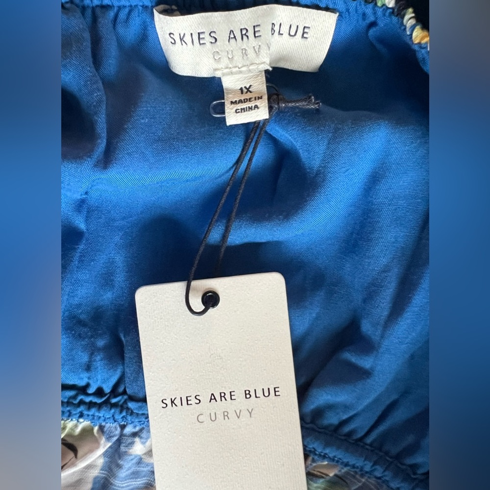 Skies Are Blue Curvy Women’s Belted Blue Floral Dress, Size 1X, Beach, Resort - Picture 7 of 9